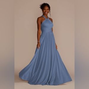 David's Bridal steel blue size 6 bridesmaid dress
